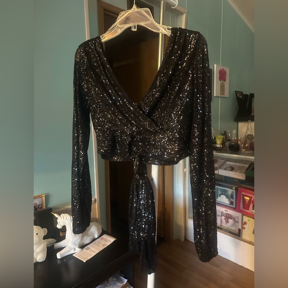 Windsor Black Sequin Long Sleeve Top